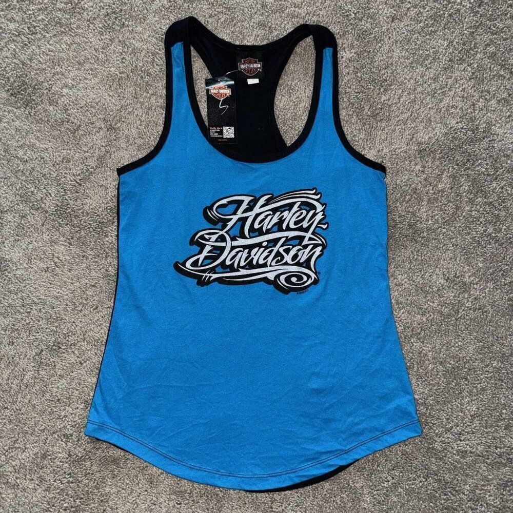 NWT Harley Davidson Lakewood, NJ Blue Black Tank Top Women’s Size Small